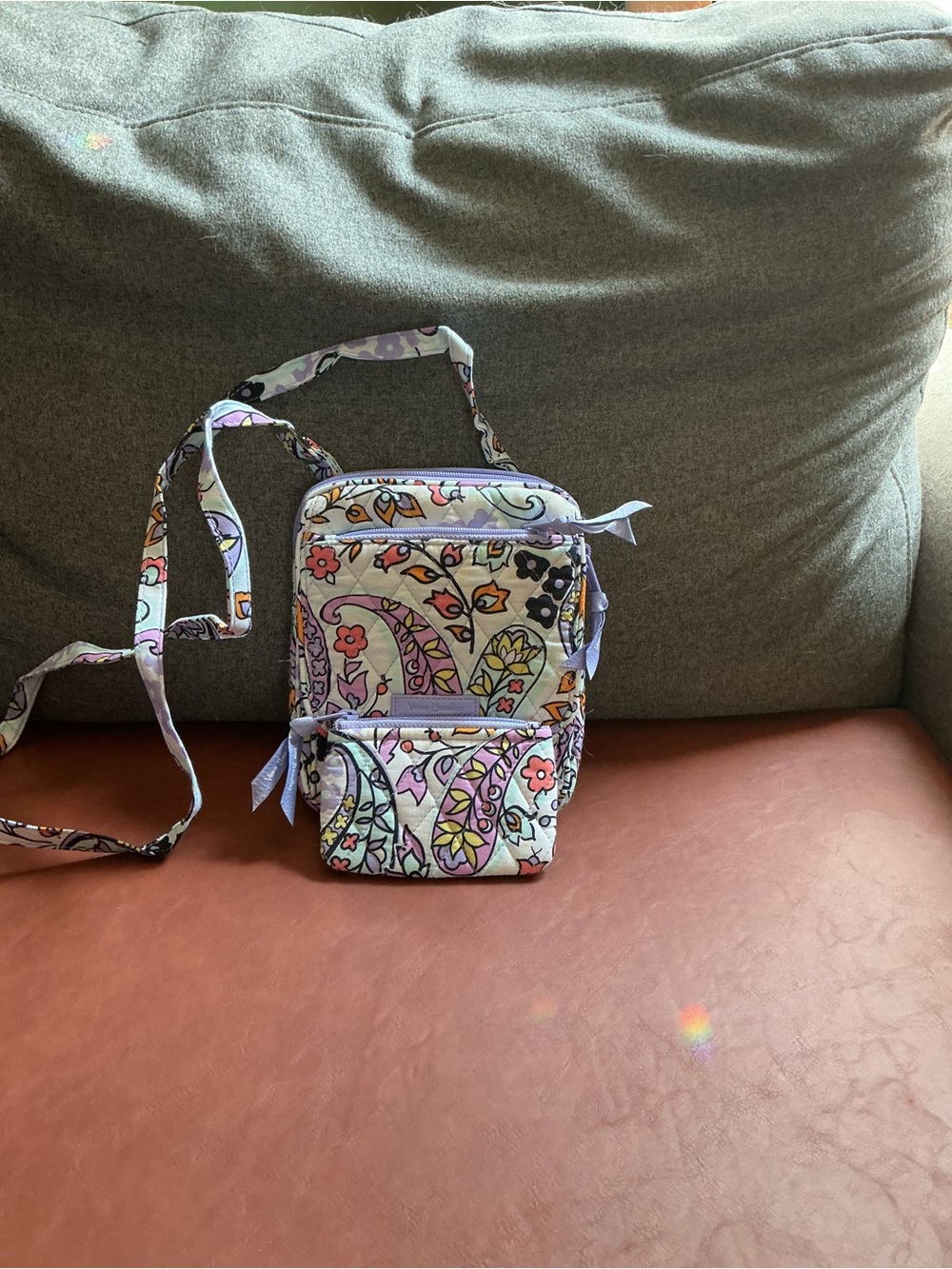 Vera Bradley Paisley Crossbody Bag + Zip Coin Pouch Lavender Floral Quilted